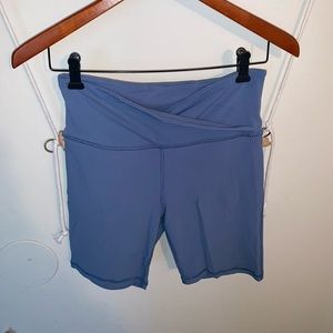 Athleta baby blue, crossover, ribbed bike shorts
